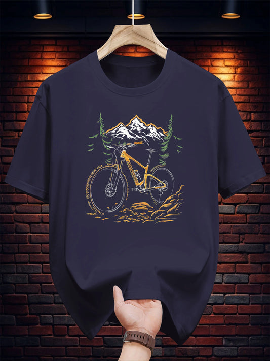 Men's Mountain Bike Print T-Shirt – 100% Cotton Casual Tee