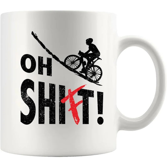 Oh Shift Funny Cyclist Ceramic Mug – 320ml Gift for Bikers