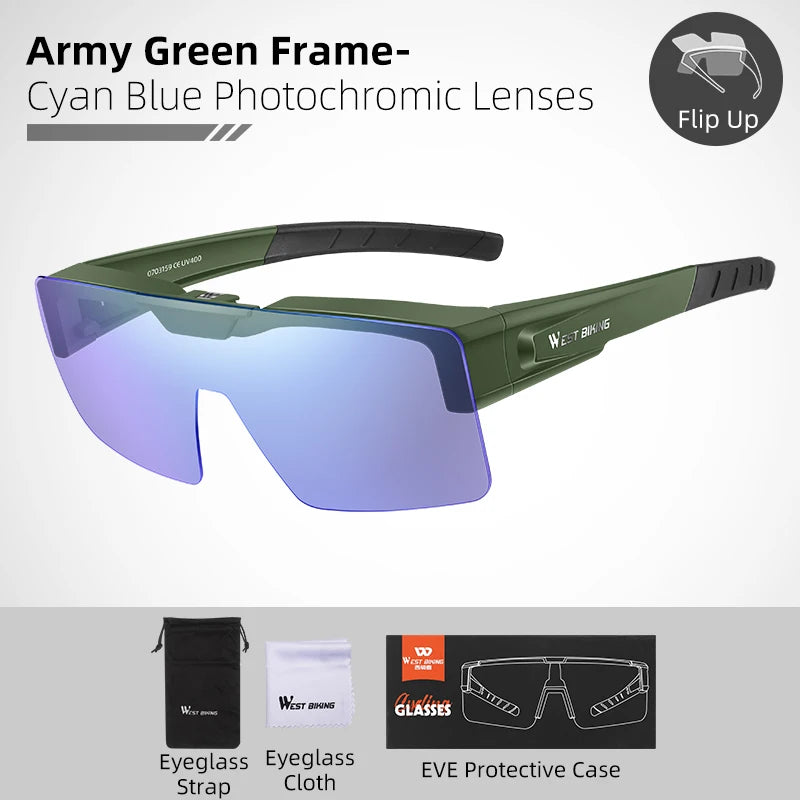 Flip-Up Photochromic Cycling Sunglasses