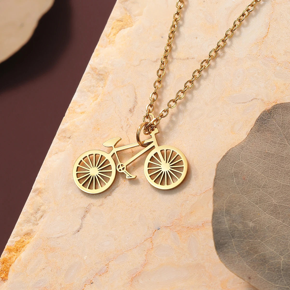 Geometric Bicycle Pendant Necklace – Stainless Steel | Silver & Gold