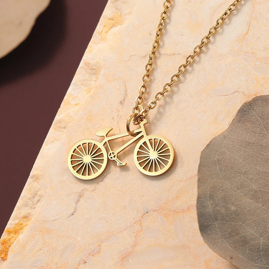 Geometric Bicycle Pendant Necklace – Stainless Steel | Silver & Gold