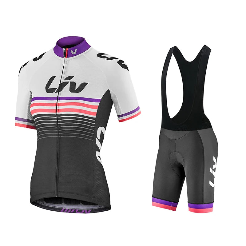 Women’s Cycling Jersey & Bib Shorts Set – 19D Gel Pad, Short Sleeve, 12 Designs