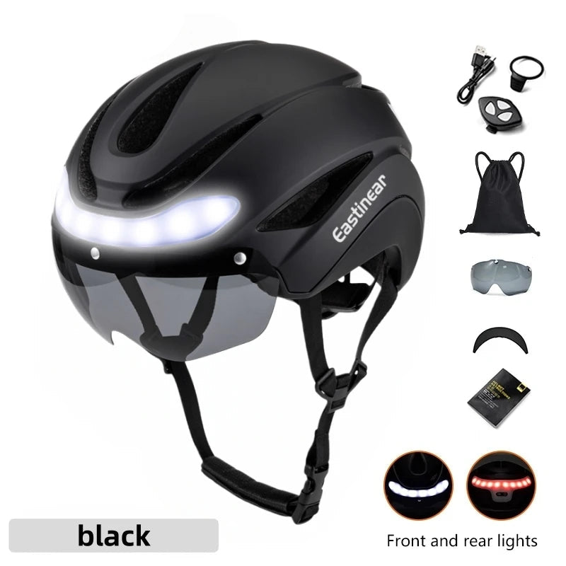 Bicycle Helmet LED Lights with Magnetic Goggles