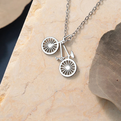 Geometric Bicycle Pendant Necklace – Stainless Steel | Silver & Gold
