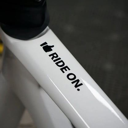 "Ride On" Waterproof Bicycle Frame Sticker – Top Tube & Handlebar Decal