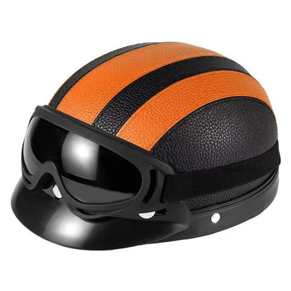 Vintage Half-Face Helmet with Detachable Goggles