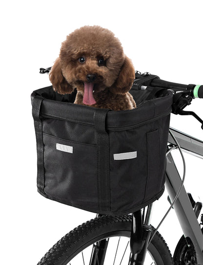 Foldable Waterproof Bike Handlebar Basket – Removable Front Carrier for Pets & Shopping