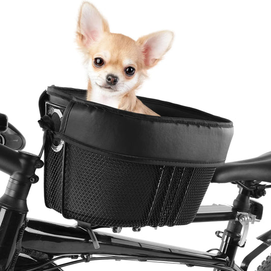 Dog & Cat Bike Basket – Iron Frame Front Crossbar Pet Carrier with Sponge Liner