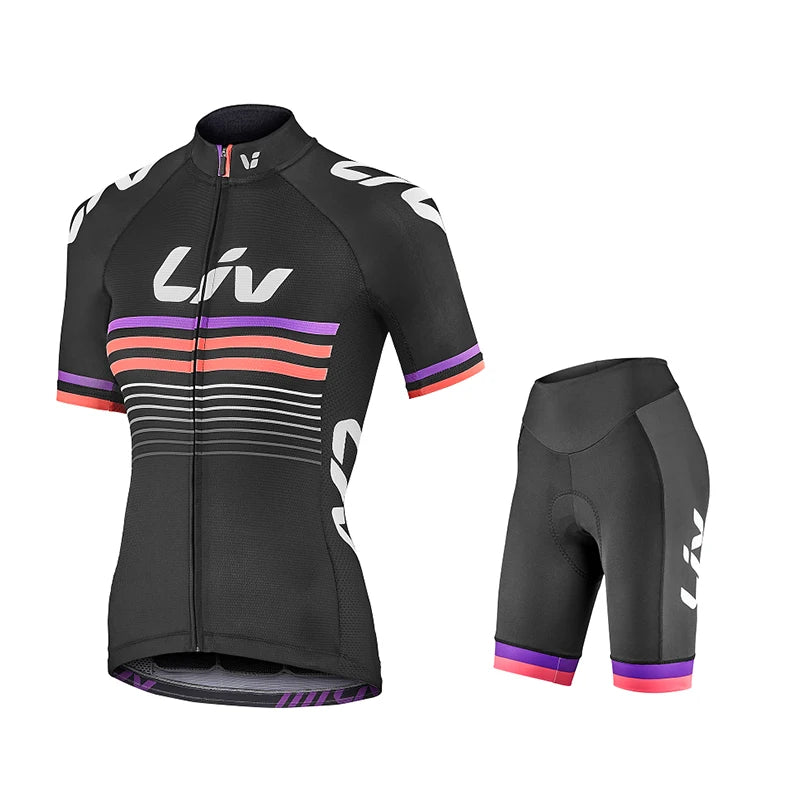 Women’s Cycling Jersey & Bib Shorts Set – 19D Gel Pad, Short Sleeve, 12 Designs