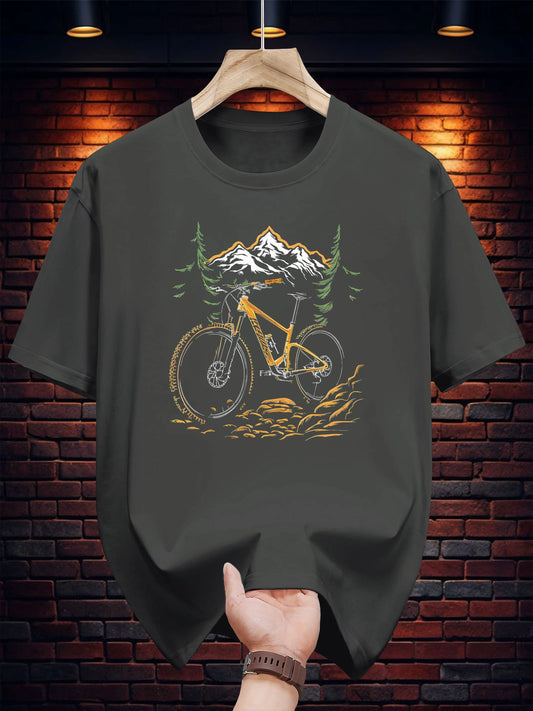 Men's Mountain Bike Print T-Shirt – 100% Cotton Casual Tee