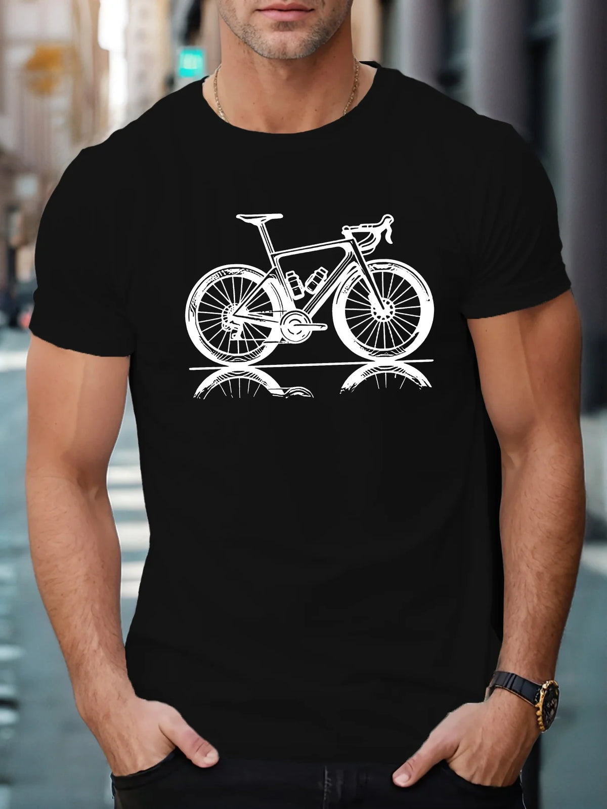 Men's Road Cycling Print T-Shirt – 100% Cotton Casual Tee