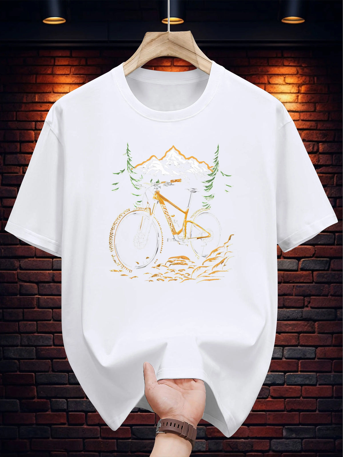 Men's Mountain Bike Print T-Shirt – 100% Cotton Casual Tee