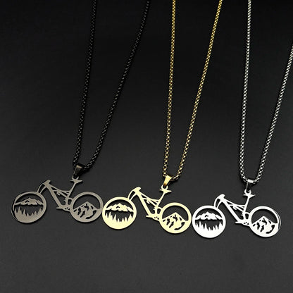Bicycle Mountain Pendant Necklace – Stainless Steel, Unisex | 60cm Chain