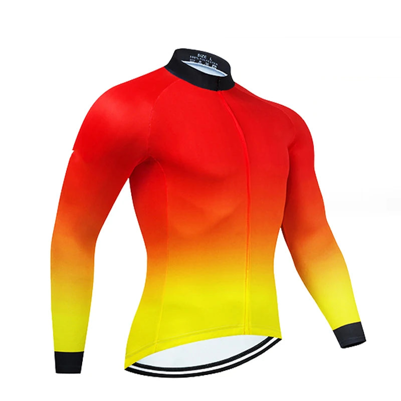 Long Sleeve Cycling Jersey Set – Solid Color, Full Zip, 19D Gel Pad