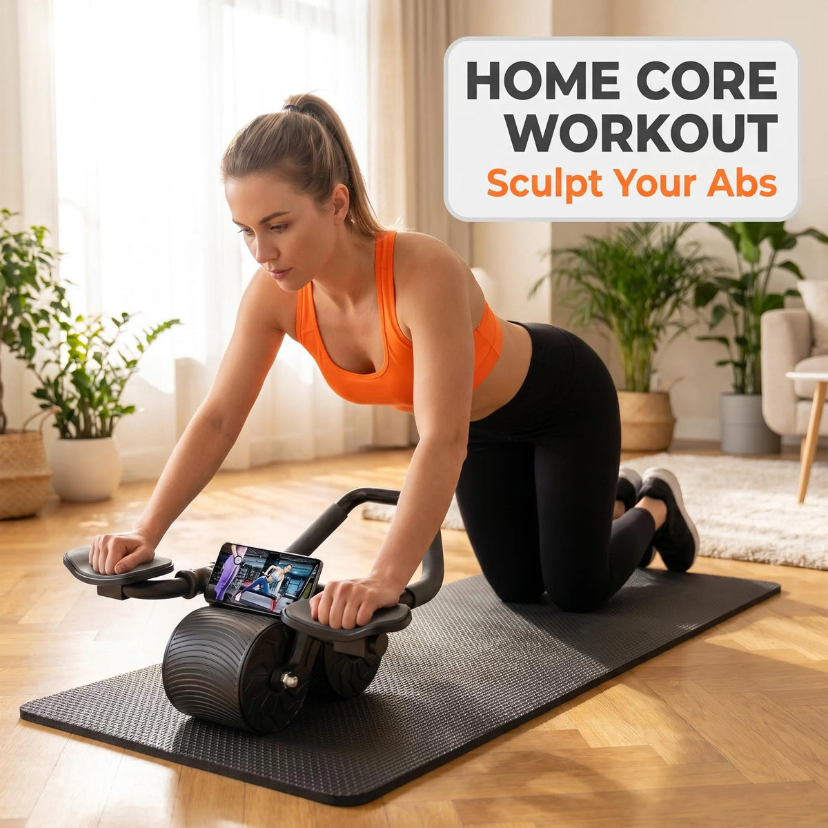 3-in-1 AB Roller Core Workout Set – Knee Pad, Phone Holder & Timer