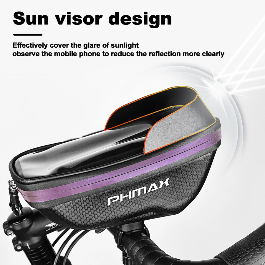 Bike Handlebar Phone Bag – EVA Hardshell, 360° Rotation, Sun Visor & Touchscreen