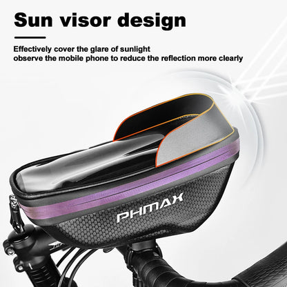 Bike Handlebar Phone Bag – EVA Hardshell, 360° Rotation, Sun Visor & Touchscreen