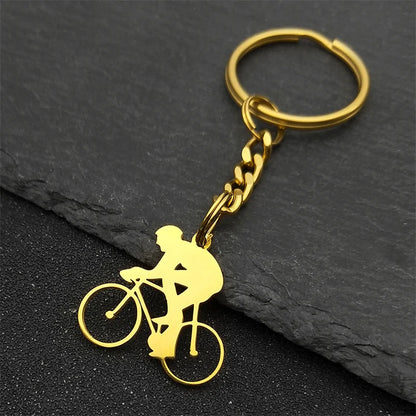 Cyclist Stainless Steel Keychain – Bike Pendant Gift for Men & Women