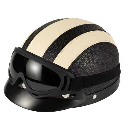 Vintage Half-Face Helmet with Detachable Goggles