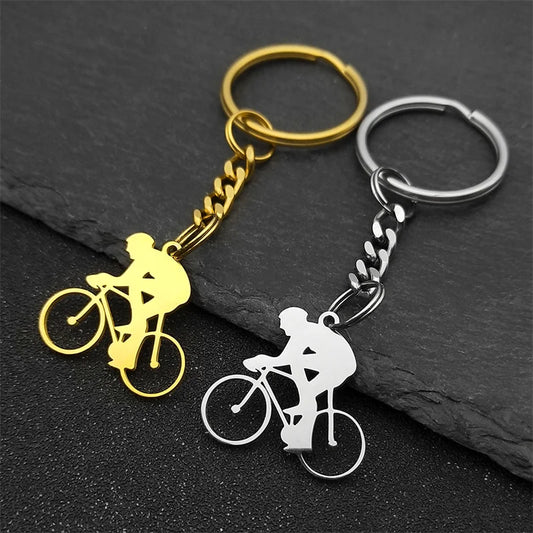 Cyclist Stainless Steel Keychain – Bike Pendant Gift for Men & Women
