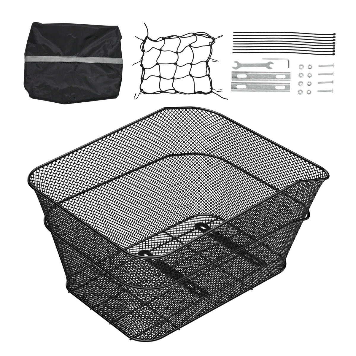 Metal Wire Mesh Bike Rear Basket – 50 lbs Capacity with Waterproof Cover