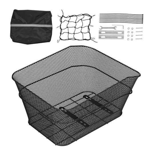 Metal Wire Mesh Bike Rear Basket – 50 lbs Capacity with Waterproof Cover